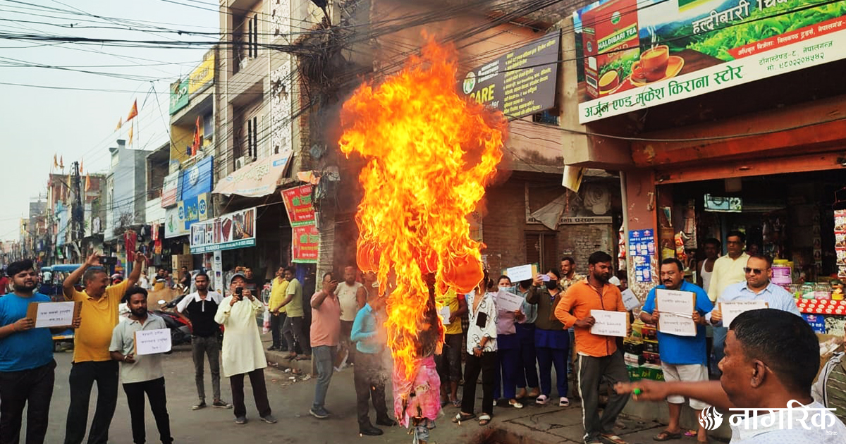 नेपालगन्जमा गृहमन्त्री लामिछानेको पुत्ला जलाइयो