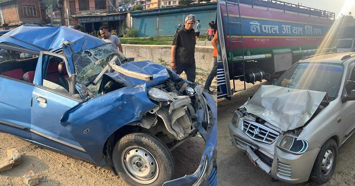 काभ्रेमा ७ सवारी एक आपसमा ठोकिँदा २ घाइते